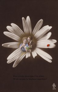 Ett ungt par i mitten av en blomma med nyckelpiga (tonat fotocollage) av French Photographer