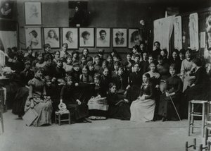 Academie Julian, Paris, grupp av konststudenter av French Photographer