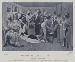Skådespelerskor roar sig i omklädningsrummen på Theatre des Varietes, Paris (s/v foto) av French Photographer