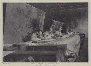Konstnärsverkstad på Beauvais Tapestry Manufacture, Frankrike (s/v foto) av French Photographer