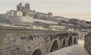 Beziers, Old Bridge och Saint-Nazaire Church (tidigare katedralen) av French Photographer