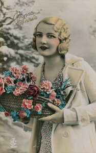 Bonne Année, vykort för gott nytt år skickat 1913 (handfärgat foto) av French Photographer