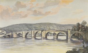Cahors, Pont Neuf Complex (14:e C), Vy tagen uppströms på högra stranden av French Photographer