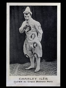 Clownen Charley Iles (1876-?) från Medrano-cirkusen i Paris, cirka 1910, vykort, Frankrike, 1900-talet av French Photographer