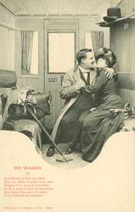 Par som älskar i en tågkupé av French Photographer