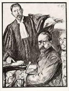 Dreyfus vid hans rättegång, från History of the Third Republic, Vol. I, Politisk historia, pub.1933 (litho) av French Photographer