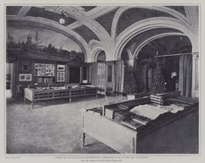 Entré till den stora salen för utställningen av tryckeri och böcker i den tyska paviljongen på Exposition Universelle 1900, Paris (s/v foto) av French Photographer