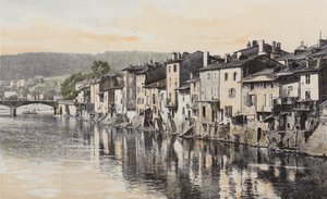 Epinal, Gamla hus på Quai Rualmenil, vid stranden av Mosel av French Photographer