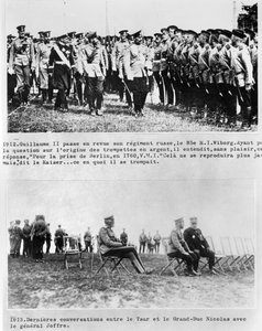 Sista samtalen mellan tsaren och storhertigen Nicholas II och general Joffre, 1913 av French Photographer