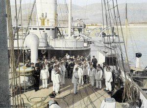 Franska flottan, sent 1800-tal: Lönemästaren, utdelning av brev - Bibl. des Arts deco. av French Photographer