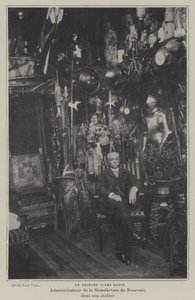 Franske målaren Jules Badin, chef för Beauvais Tapestry Manufacture, i sin verkstad (s/v foto) av French Photographer