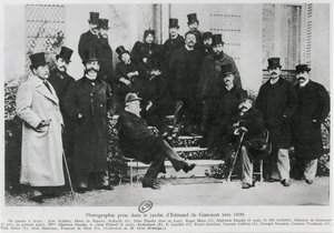 Grupp i Edmond Huot de Goncourts trädgård, ca 1890