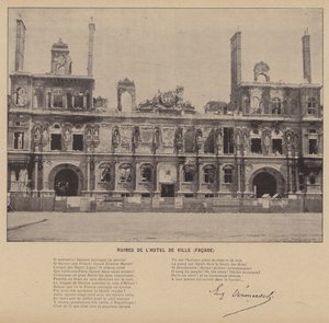 Pariskommunen, ruinerna av Hotel De Ville, Fasad (s/v foto) av French Photographer