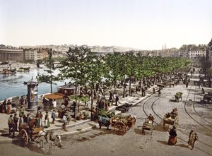 Saint Antoine-marknaden, Quay des Célestins, Lyon, ca 1900 av French Photographer