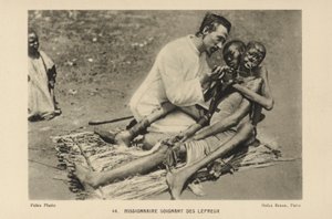 Missionär som tar hand om spetälska av French Photographer