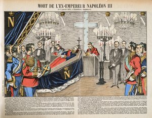 Ex-kejsaren Napoleon III död, från Histoire de la Troisieme Republique, Vol. I, Politisk historia, pub. 1933 (färg litho) av French Photographer