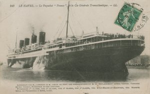 Oceanliner Frankrike, Le Havre. Vykort skickat 1913. av French Photographer