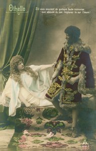 Othello med Desdemona. Scen från William Shakespeares tragiska pjäs skriven cirka 1603. Vykort skickat 1913. av French Photographer