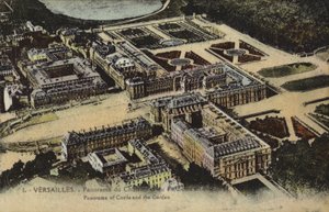 Panoramautsikt över slottet och trädgårdarna i Versailles (färgfoto) av French Photographer