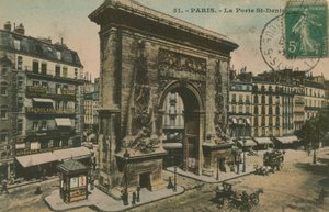 Porte Saint-Denis i Paris, Frankrike. Vykort skickat 1913. av French Photographer