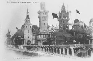 Vykort som visar de utländska paviljongerna på Rue des Nations vid Exposition Universelle 1900 av French Photographer