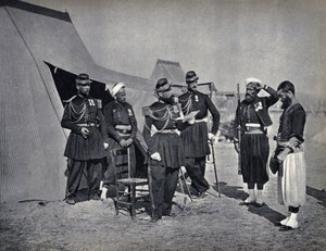 Straff, soldater från den franska armén under Krimkampanjen 1854. Fotografi, sent 1800-tal. av French Photographer