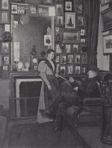 Rum i Palais Garnier i Paris fyllt med porträtt av artister (s/v foto) av French Photographer