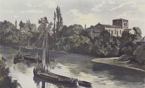 Saint-Denis-de-Piles, kyrkan, tillsammans på stranden av Isle av French Photographer