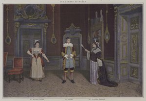Scen från en produktion av Les Femmes Savantes, av Moliere (färgfoto) av French Photographer