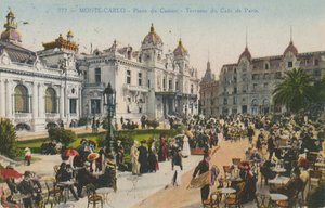 Terrass på Cafe de Paris, Place du Casino, Monte Carlo. Vykort skickat 1913. av French Photographer