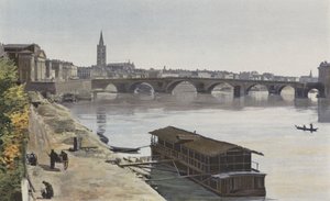 Toulouse, Pont-Neuf och Eglise N D, från Dalbade, utsikt nedströms, tagen på stranden av Garonne av French Photographer
