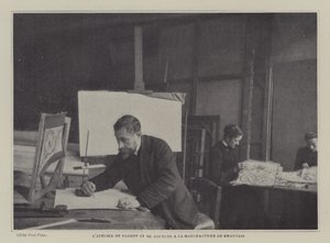 Spårnings- och syverkstad vid Beauvais Tapestry Manufacture, Frankrike (s/v foto) av French Photographer