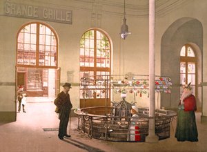 Vichy källvatten såldes i glas vid Grande Grille-källan, 1890-1900 av French Photographer