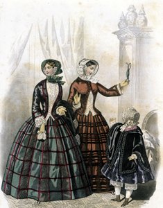 2 kvinnor med en flicka - i "Journal des Demoiselles" 1852. av French School