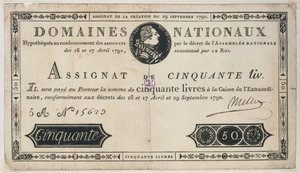 50 livres sedel, 29 oktober 1790 av French School