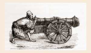 En tysk kanon med bakslut från 1500-talet från Les Merveilles de la Science, publicerad ca 1870 (gravyr) av French School