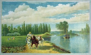 En pråm dragen av hästar, sent 1800-tal av French School