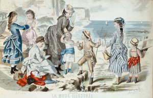 En strand i Normandie, 1875 (färggravyr) av French School
