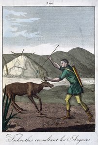 En Chukchi-shaman som konsulterar oraklet, 1811 av French School