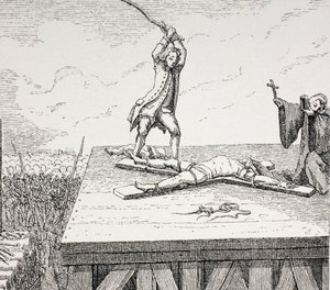 En brottsling som dömts till döden knäcktes på ett Andreaskors i 1700-talets frace, 1875 av French School