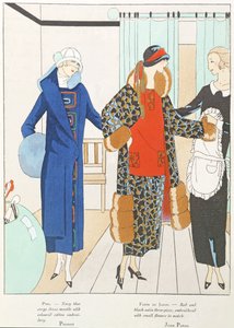 Några vackra nyheter från Art-Gout-Beaute, kostymer av Premet och Jean Patou, oktober 1923 (lito) av French School