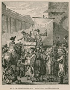 En fransk Mountebank i Place du Louvren; efter Duplessis-Bertaux av French School