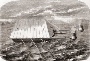 Ett grekiskt eldskepp, efter en teckning i ett latinskt manuskript från 1200-talet, från Les Merveilles de la Science, publicerat ca 1870 (gravyr) av French School