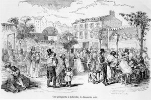 En guinguette i Belleville på söndagskvällen, från Tableau de Paris av Edmond Auguste Texier, Paris, 1852 av French School