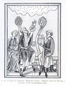 A Lesson in Astronomy, från Breviary of St. Louis, illustration från Science and Literature in the Middle Ages and the Renaissance, skriven och graverad av Paul Lacroix, 1878 (bw foto av French School
