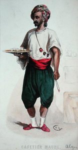 En morisk kaffeservitör i Alger (färggravyr) av French School