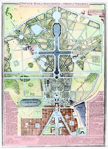 En ny plan för staden, slottet och trädgårdarna i Versailles, 1714 av French School