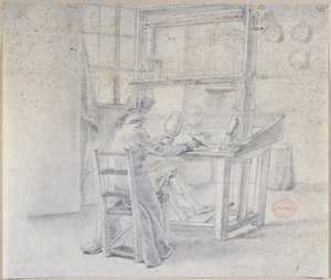 En porslinsmålare vid Sevres-fabriken, c.1780 av French School