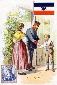 En brevbärare i Tyskland som levererar ett brev, sent 1800-tal av French School