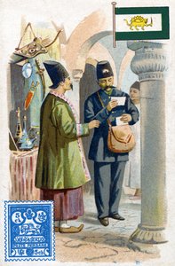 En brevbärare i Persien som levererar post, sent 1800-tal av French School